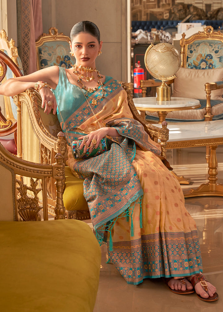 Sunshine Yellow Bamboo Copper Zari Woven Handloom Silk Saree