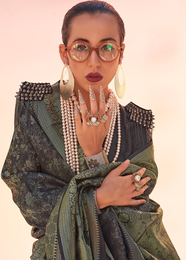 Black & Golden Handloom Woven Designer Saree