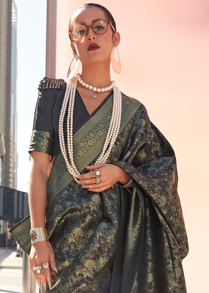 Black & Golden Handloom Woven Designer Saree