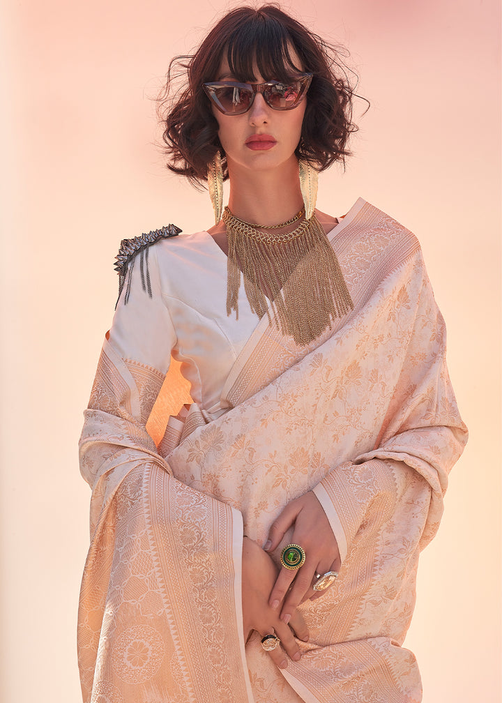 Beige Brown Handloom Woven Traditional Saree