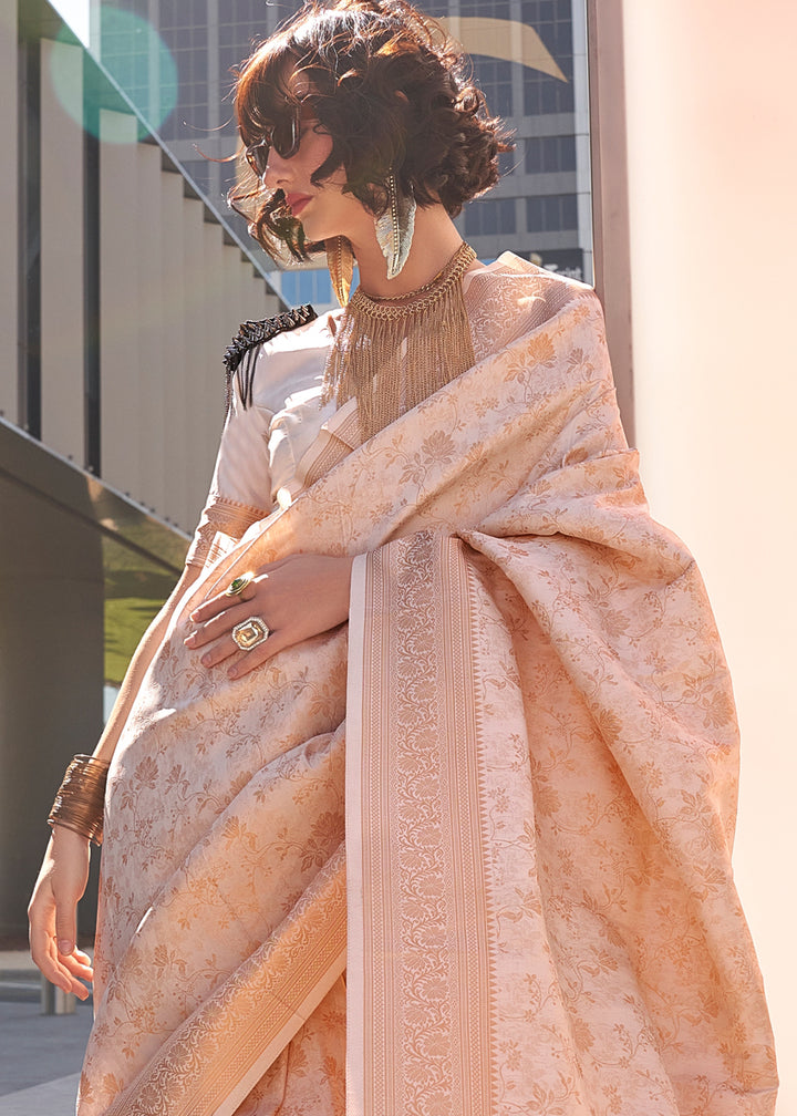 Beige Brown Handloom Woven Traditional Saree