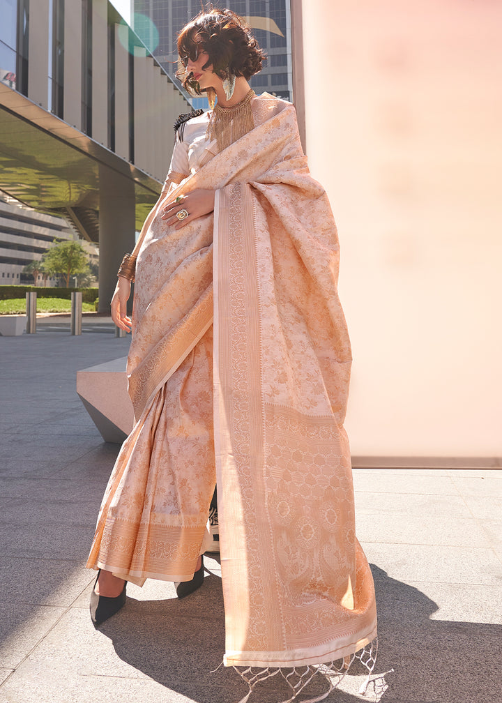 Beige Brown Handloom Woven Traditional Saree