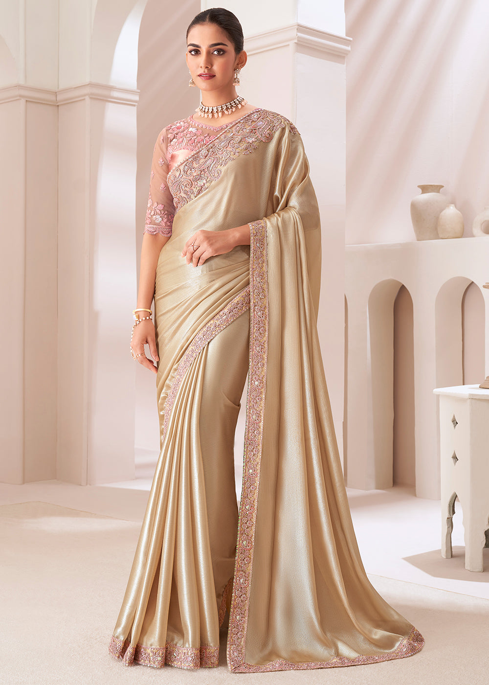 Fancy Choco Brown Luxe Fabric Designer Saree