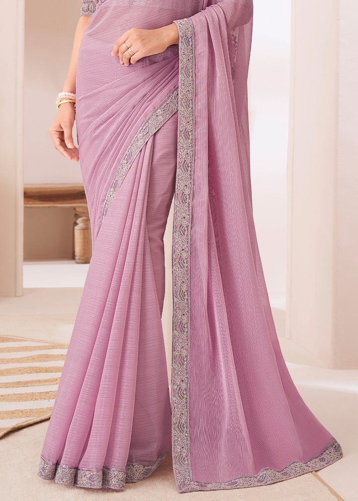 Little Princess Purple Designer Chiffon Saree with Fine Embroidery