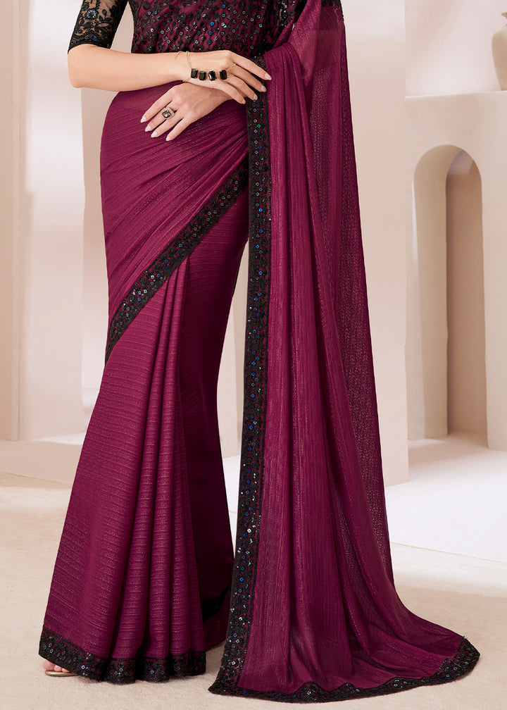 Raspberry Purple Designer Georgette Saree with Fine Embroidery