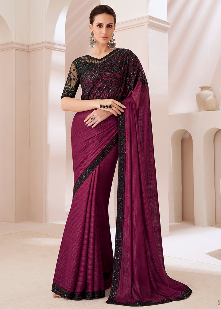 Raspberry Purple Designer Georgette Saree with Fine Embroidery
