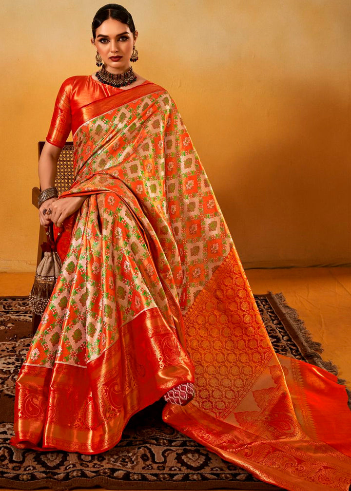 White & Red Zari-Woven Silk Saree with Bold Contrast Border