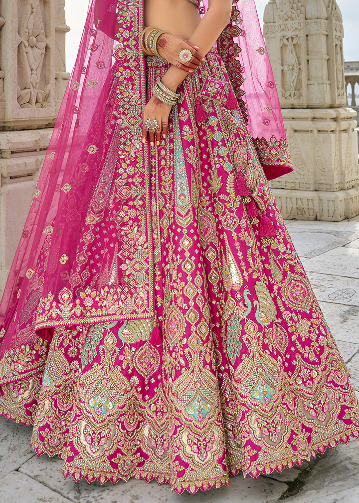 Magenta Pink Banarasi Silk Lehenga Choli with Elegant Khatli Work and Handcrafted Embroidery