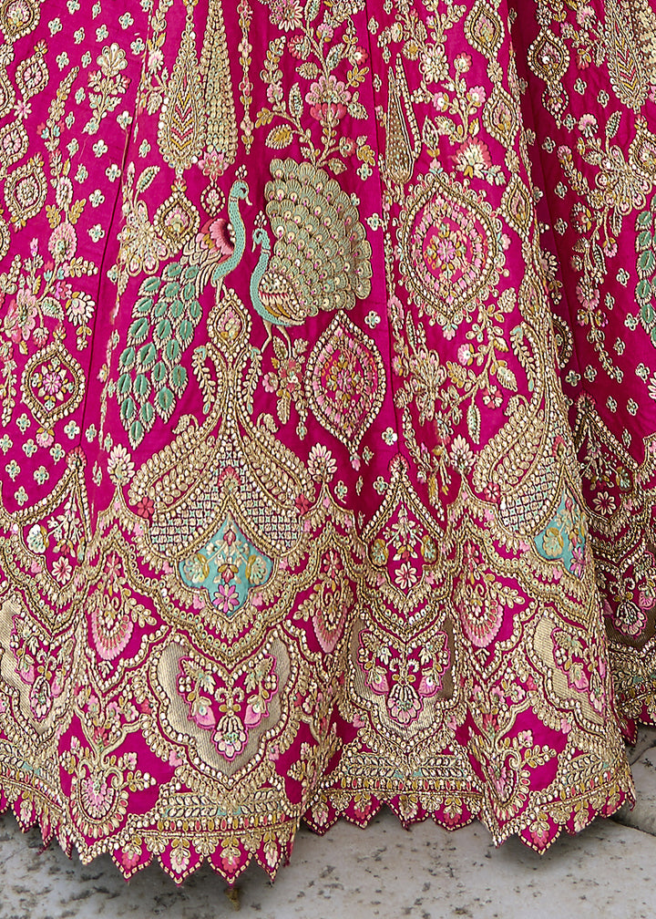 Magenta Pink Banarasi Silk Lehenga Choli with Elegant Khatli Work and Handcrafted Embroidery