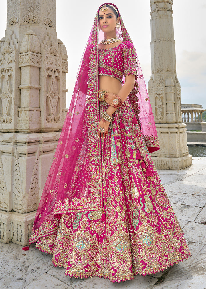 Magenta Pink Banarasi Silk Lehenga Choli with Elegant Khatli Work and Handcrafted Embroidery