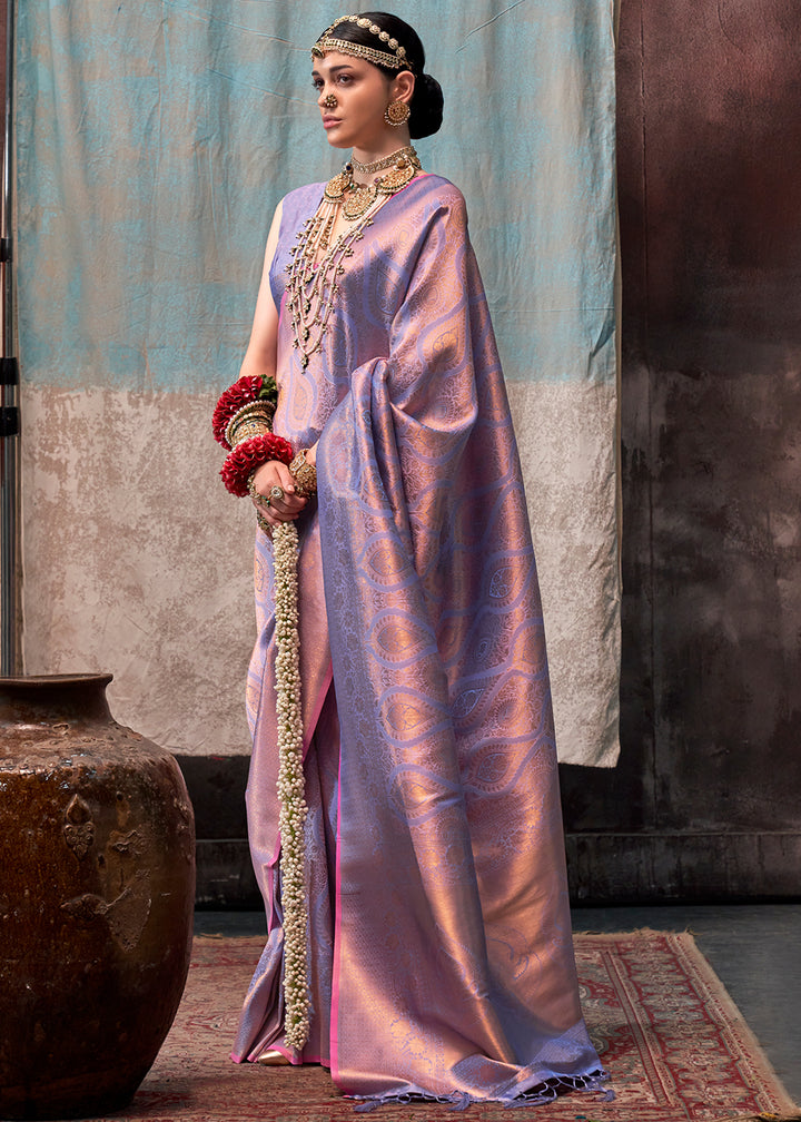 Amethyst Purple Two Tone Handloom Woven Silk Saree with Contrast Selvage Border