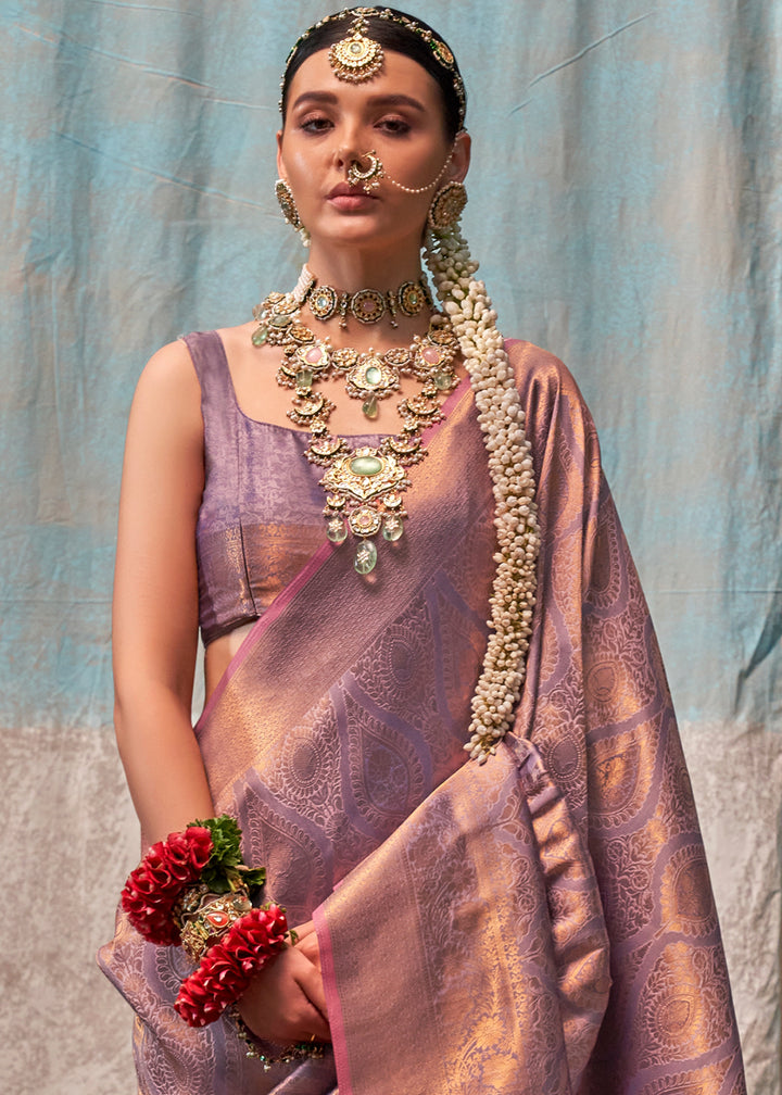 Lilac Purple Two Tone Handloom Woven Silk Saree with Contrast Selvage Border