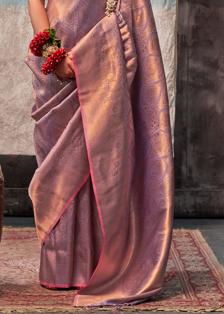 Lilac Purple Two Tone Handloom Woven Silk Saree with Contrast Selvage Border