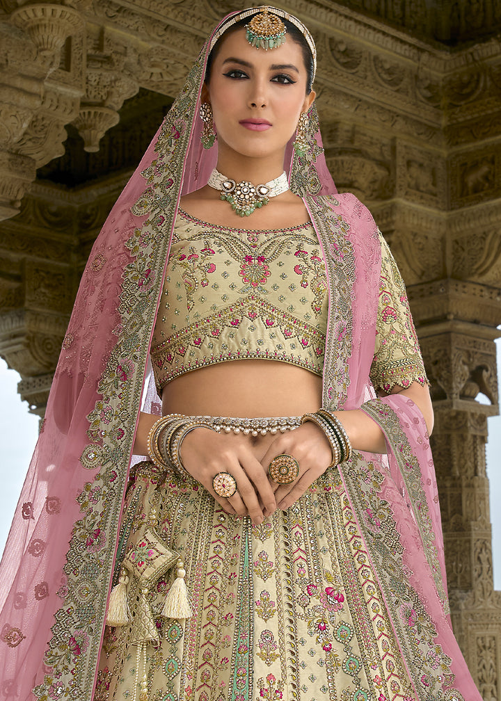 Cream White Banarasi Silk Lehenga Choli with Elegant Khatli Work and Handcrafted Embroidery