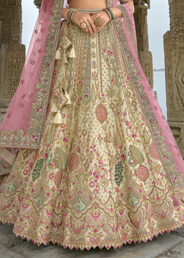 Cream White Banarasi Silk Lehenga Choli with Elegant Khatli Work and Handcrafted Embroidery