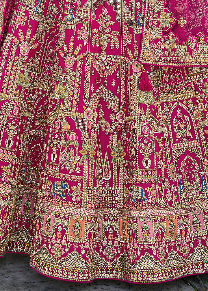 Bright Pink Banarasi Silk Lehenga Choli with Elegant Khatli Work and Handcrafted Embroidery