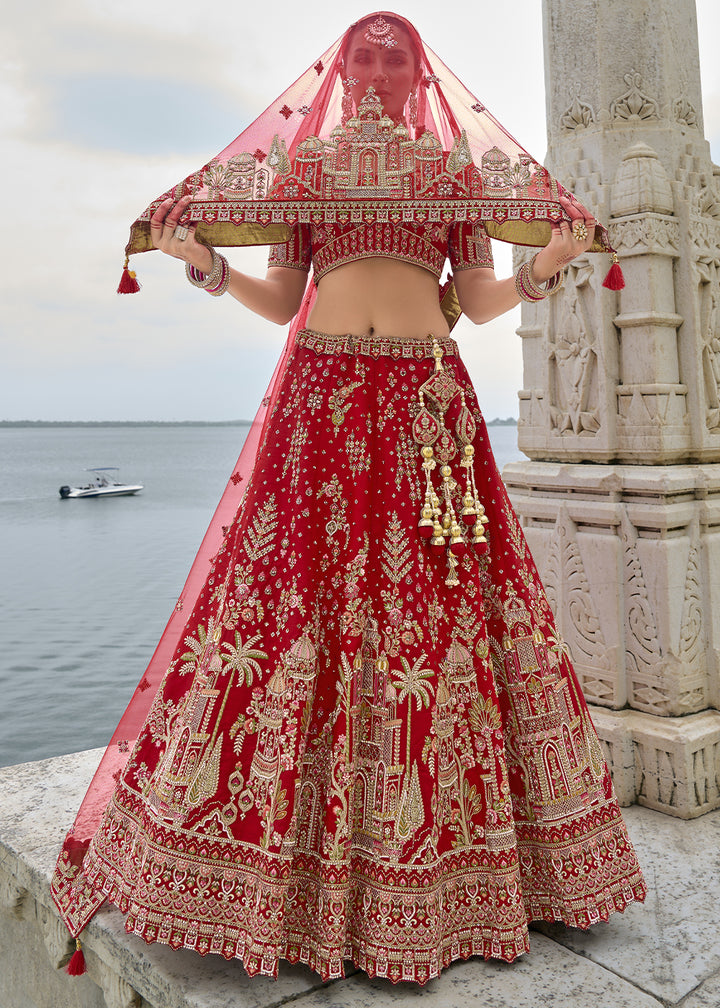 Maroon Red Banarasi Silk Lehenga Choli with Elegant Khatli Work and Handcrafted Embroidery