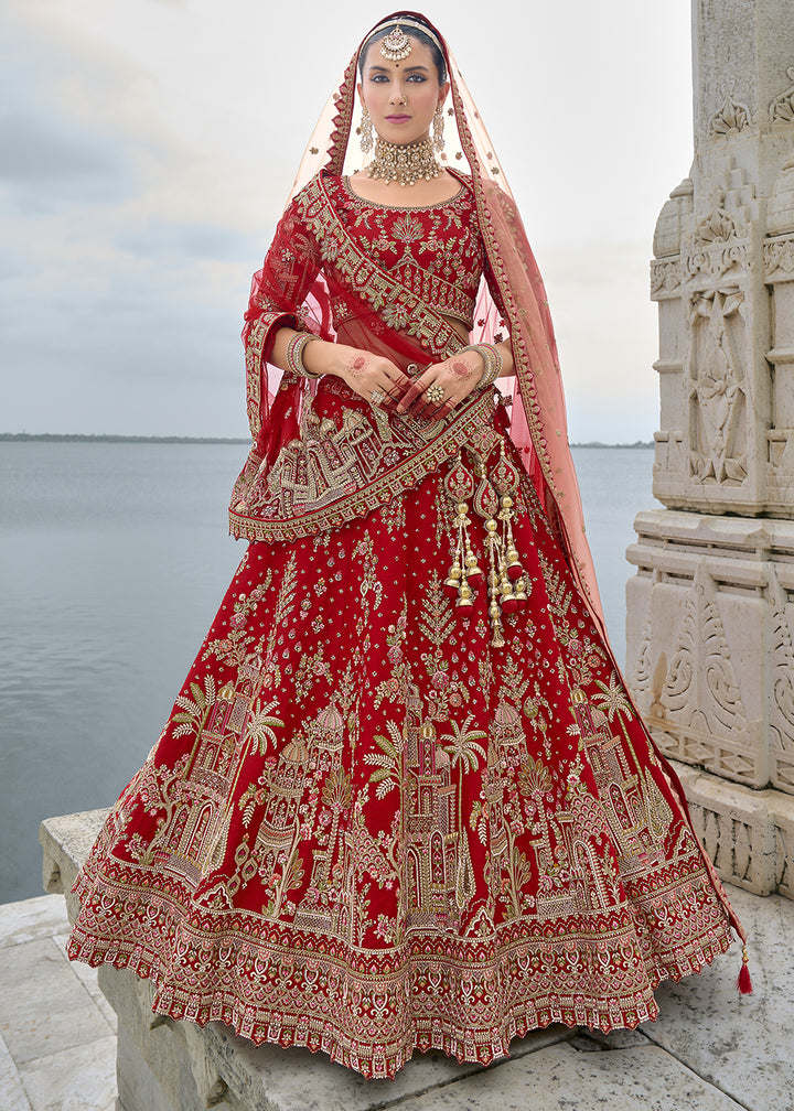 Maroon Red Banarasi Silk Lehenga Choli with Elegant Khatli Work and Handcrafted Embroidery