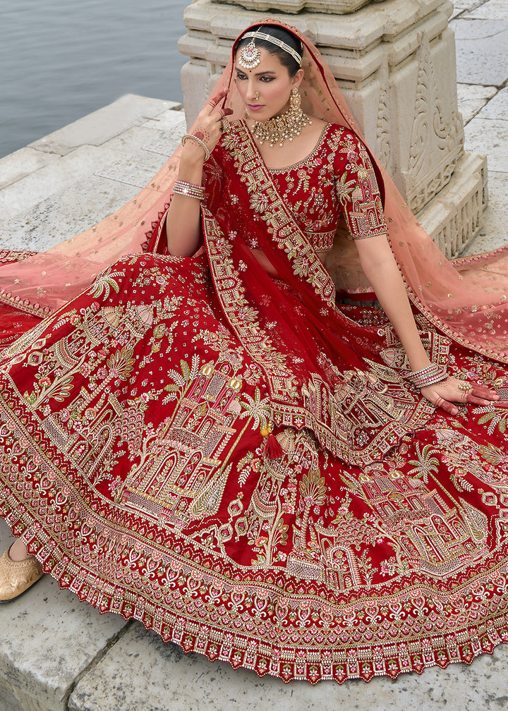 Maroon Red Banarasi Silk Lehenga Choli with Elegant Khatli Work and Handcrafted Embroidery