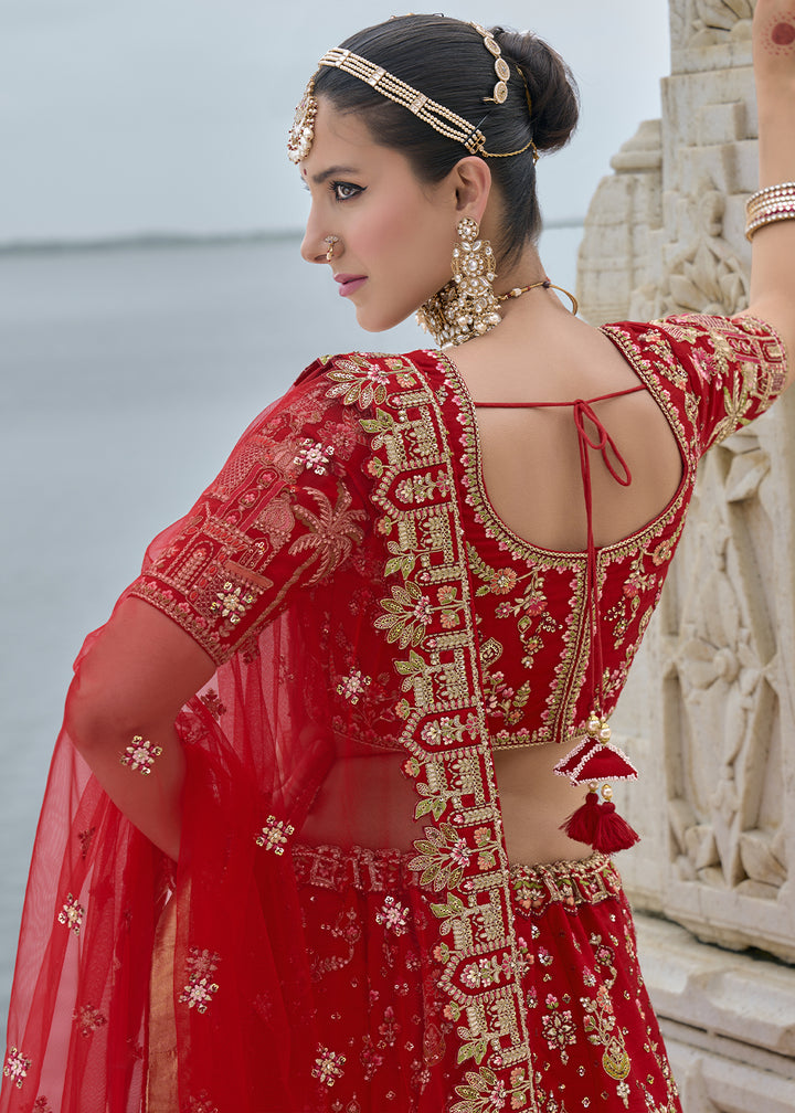 Maroon Red Banarasi Silk Lehenga Choli with Elegant Khatli Work and Handcrafted Embroidery