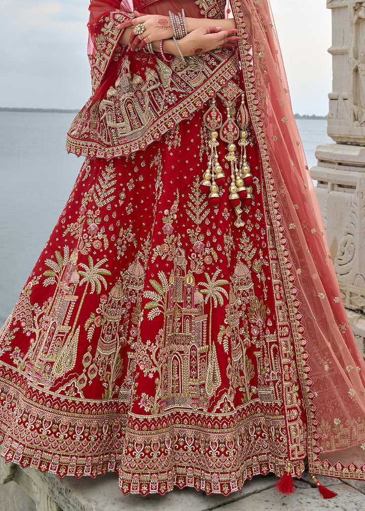 Maroon Red Banarasi Silk Lehenga Choli with Elegant Khatli Work and Handcrafted Embroidery