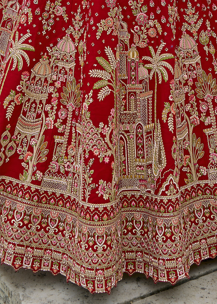 Maroon Red Banarasi Silk Lehenga Choli with Elegant Khatli Work and Handcrafted Embroidery