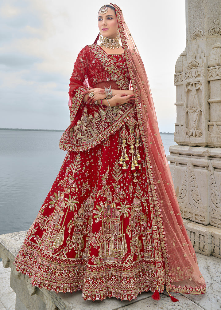 Maroon Red Banarasi Silk Lehenga Choli with Elegant Khatli Work and Handcrafted Embroidery