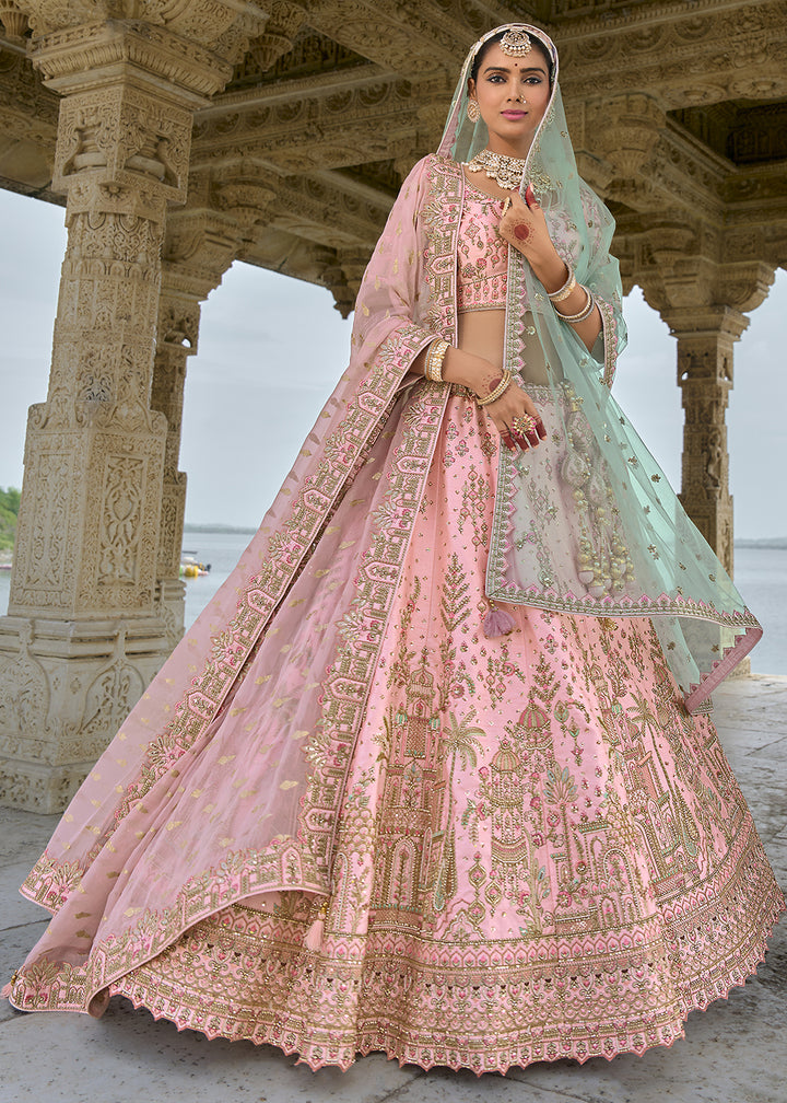 Valentine Pink Banarasi Silk Lehenga Choli with Elegant Khatli Work and Handcrafted Embroidery