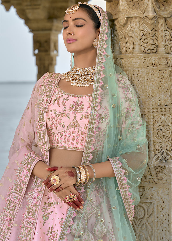 Valentine Pink Banarasi Silk Lehenga Choli with Elegant Khatli Work and Handcrafted Embroidery