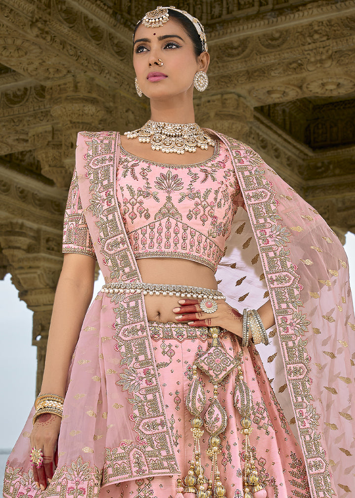 Valentine Pink Banarasi Silk Lehenga Choli with Elegant Khatli Work and Handcrafted Embroidery