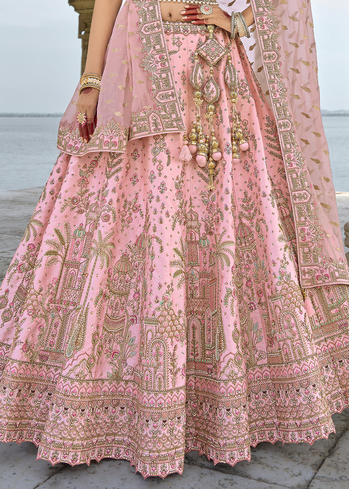 Valentine Pink Banarasi Silk Lehenga Choli with Elegant Khatli Work and Handcrafted Embroidery