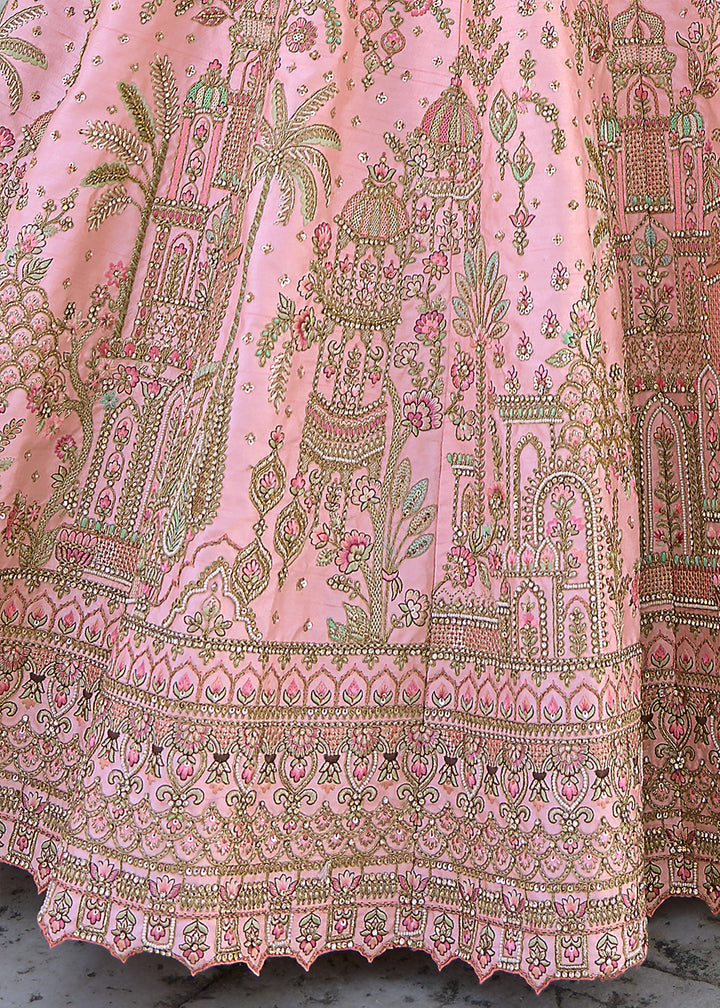 Valentine Pink Banarasi Silk Lehenga Choli with Elegant Khatli Work and Handcrafted Embroidery