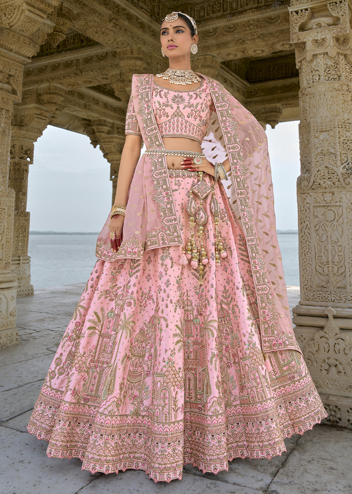 Valentine Pink Banarasi Silk Lehenga Choli with Elegant Khatli Work and Handcrafted Embroidery