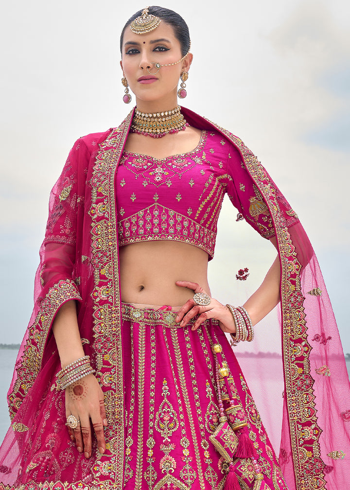 Barbie Pink Banarasi Silk Lehenga Choli with Elegant Khatli Work and Handcrafted Embroidery