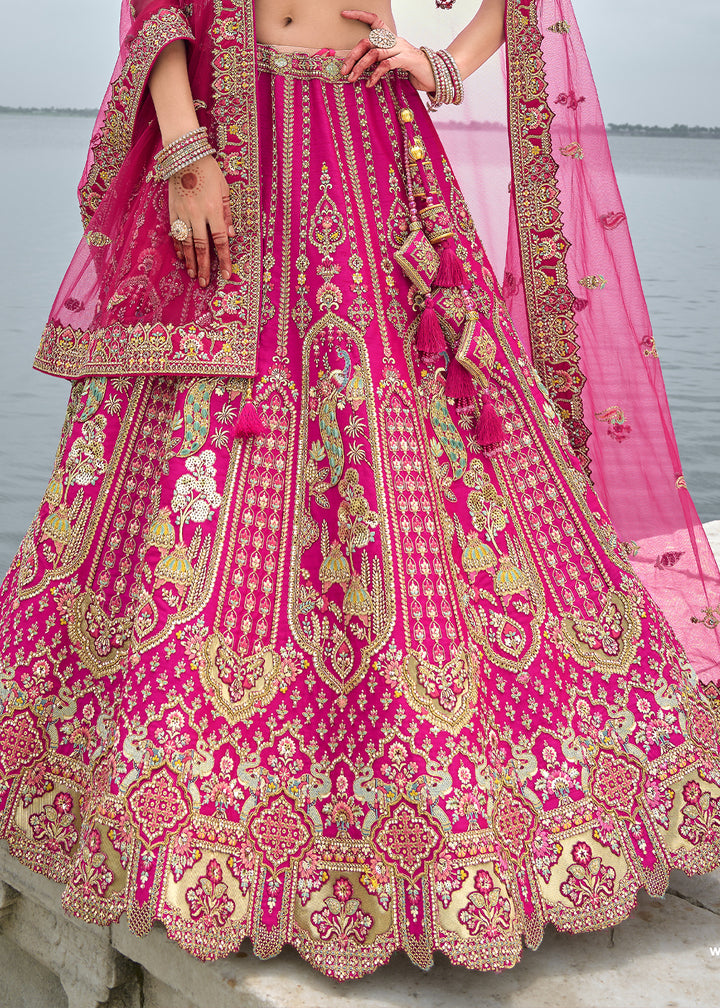 Barbie Pink Banarasi Silk Lehenga Choli with Elegant Khatli Work and Handcrafted Embroidery