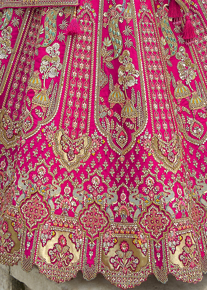 Barbie Pink Banarasi Silk Lehenga Choli with Elegant Khatli Work and Handcrafted Embroidery