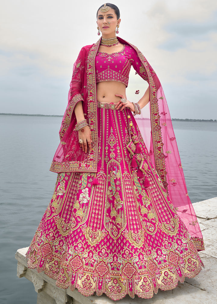 Barbie Pink Banarasi Silk Lehenga Choli with Elegant Khatli Work and Handcrafted Embroidery
