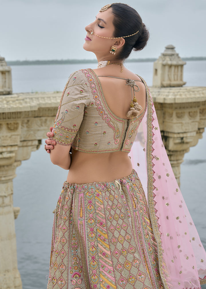 Grey & Orange Banarasi Silk Lehenga Choli with Elegant Khatli Work and Handcrafted Embroidery