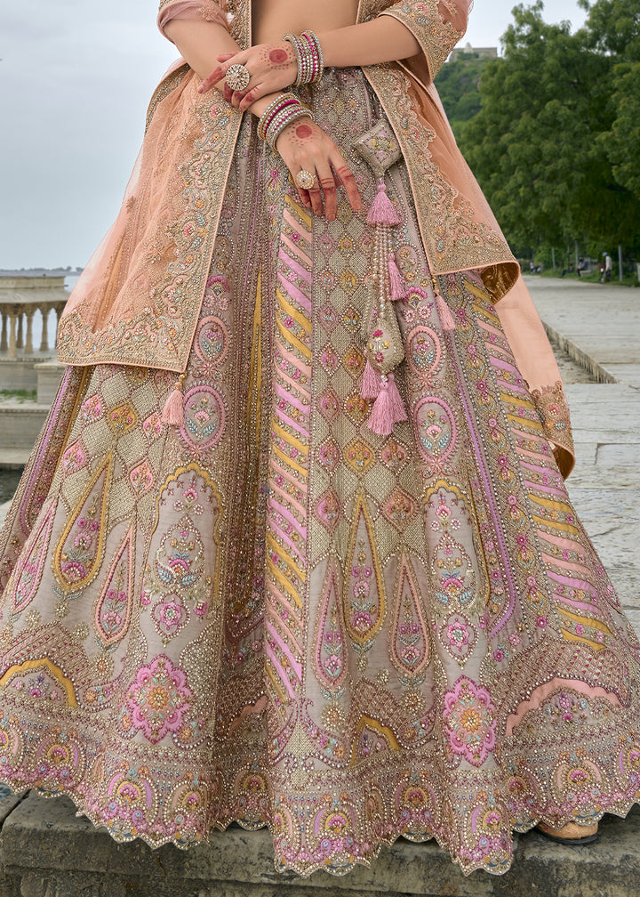 Grey & Orange Banarasi Silk Lehenga Choli with Elegant Khatli Work and Handcrafted Embroidery