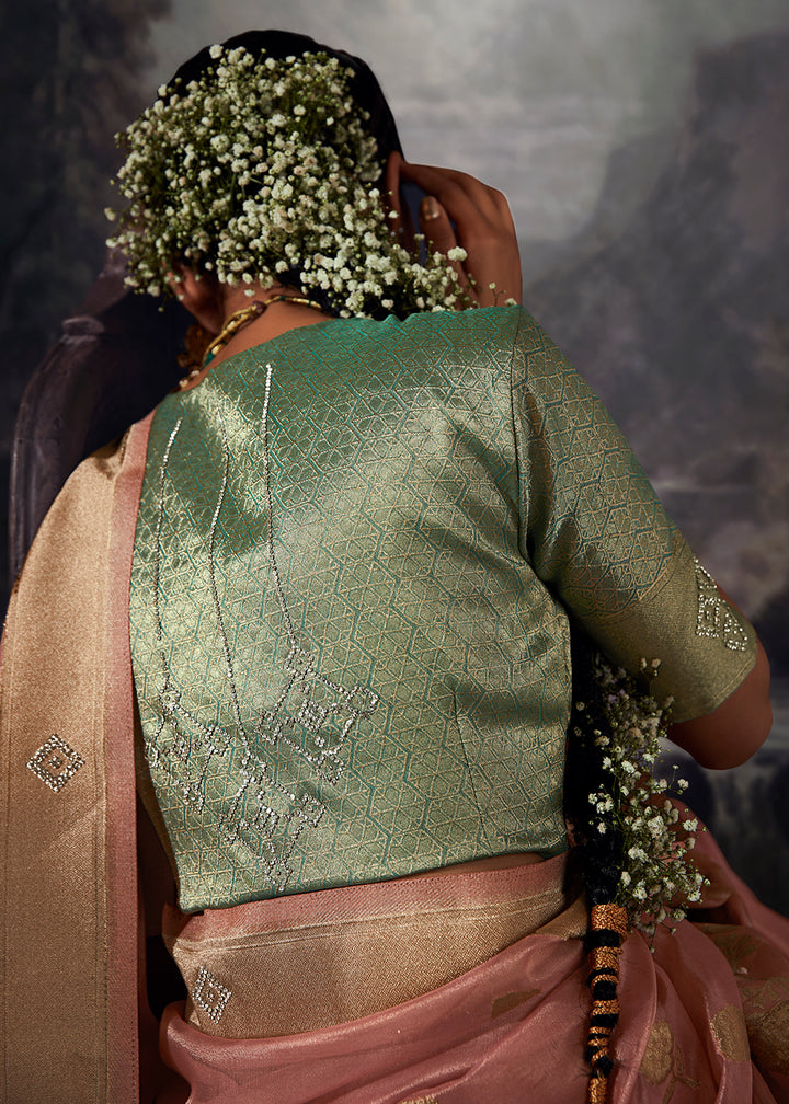 Wild Orchid Pink Zari Embellished Banarasi Organza Silk Saree