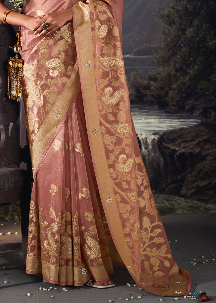 Wild Orchid Pink Zari Embellished Banarasi Organza Silk Saree