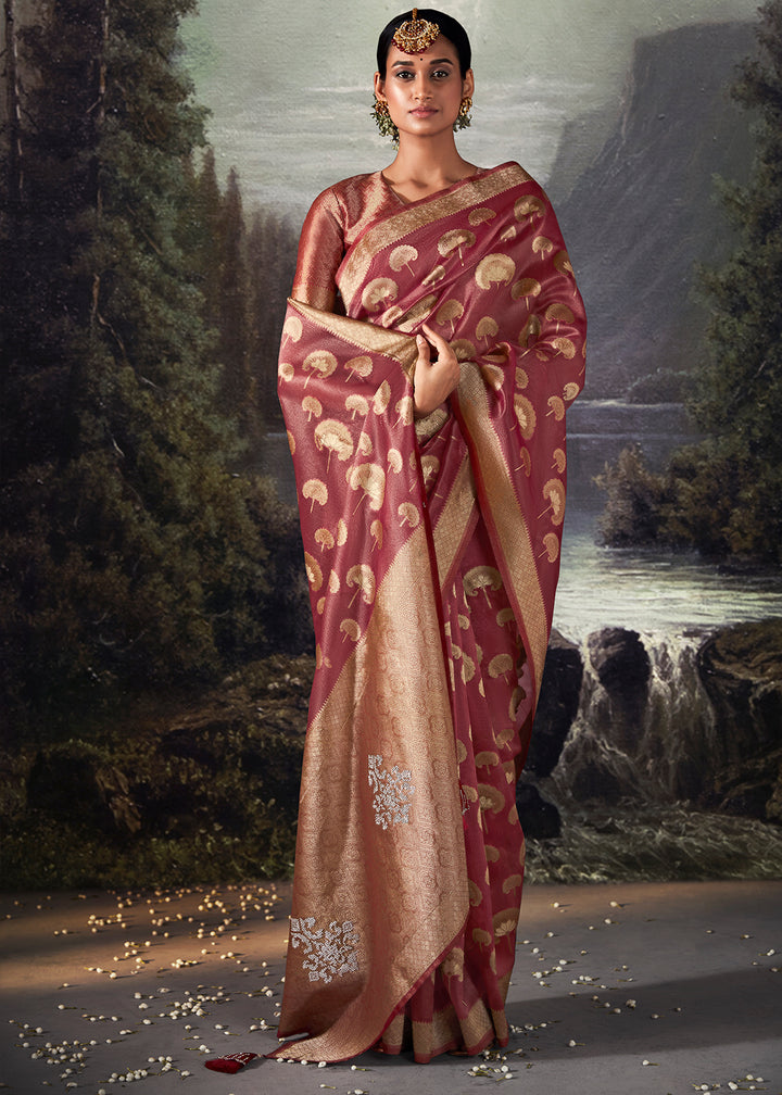 Dark Mystic Purple Zari Embellished Banarasi Organza Silk Saree