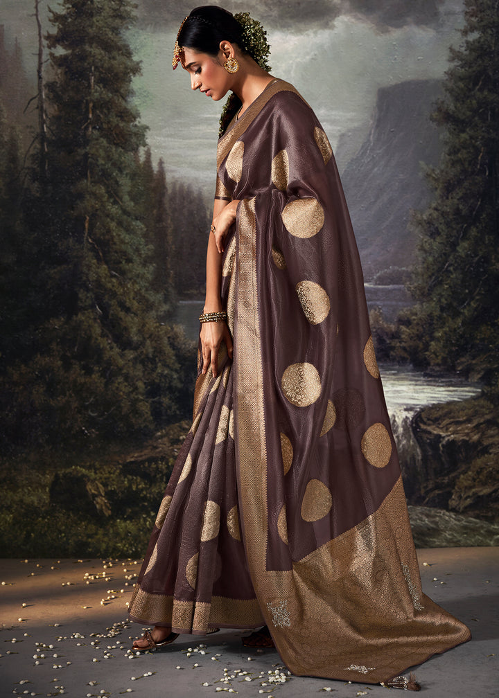 Heather Purple Zari Embellished Banarasi Organza Silk Saree