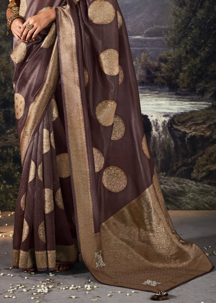 Heather Purple Zari Embellished Banarasi Organza Silk Saree