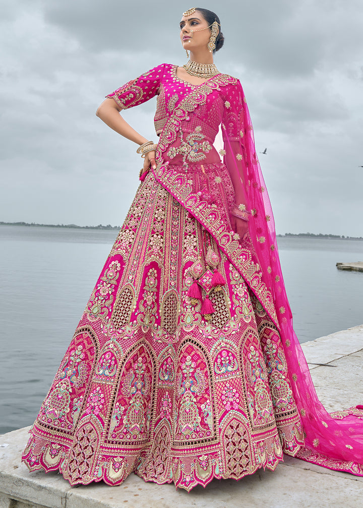 Magenta Pink Banarasi Silk Lehenga Choli with Elegant Khatli Work and Handcrafted Embroidery