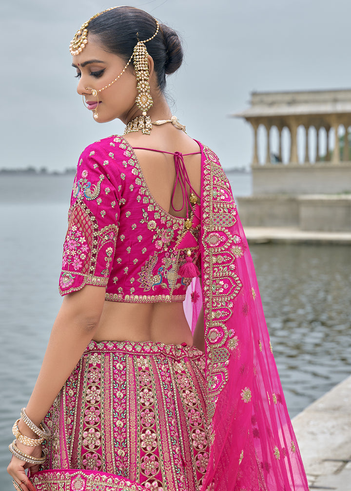 Magenta Pink Banarasi Silk Lehenga Choli with Elegant Khatli Work and Handcrafted Embroidery