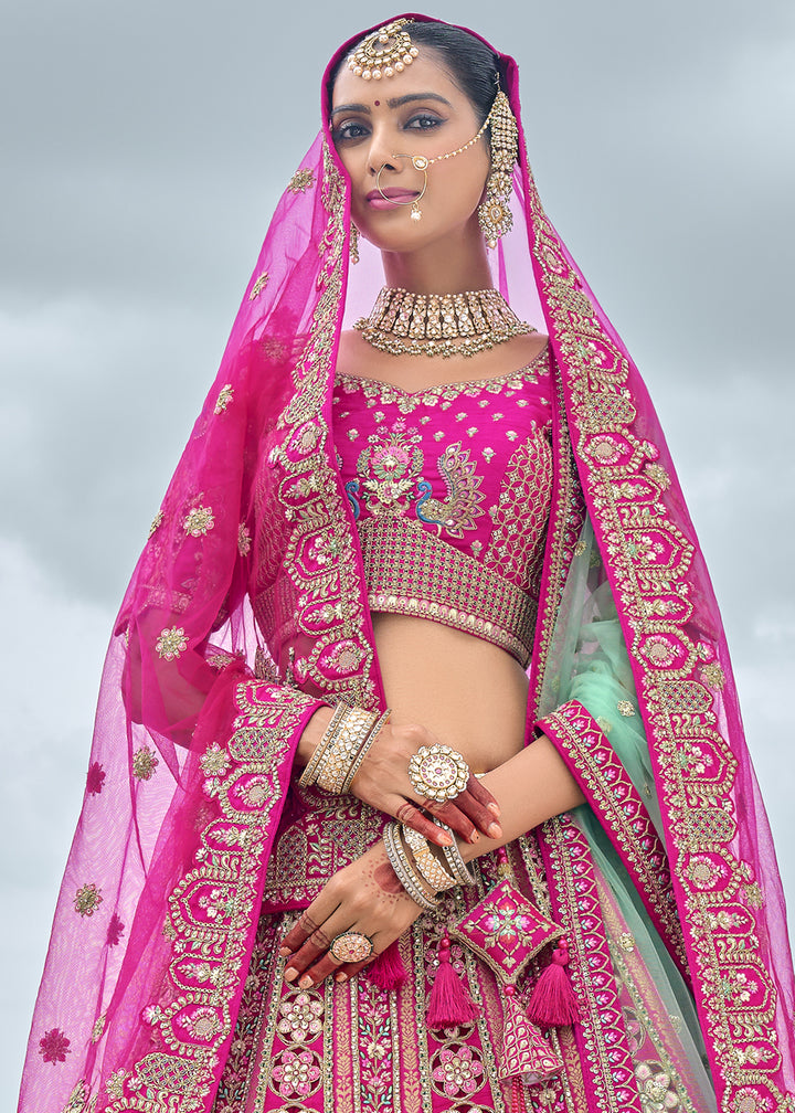 Magenta Pink Banarasi Silk Lehenga Choli with Elegant Khatli Work and Handcrafted Embroidery