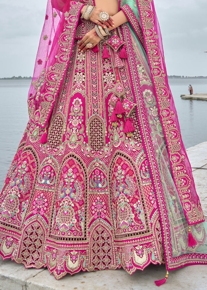 Magenta Pink Banarasi Silk Lehenga Choli with Elegant Khatli Work and Handcrafted Embroidery