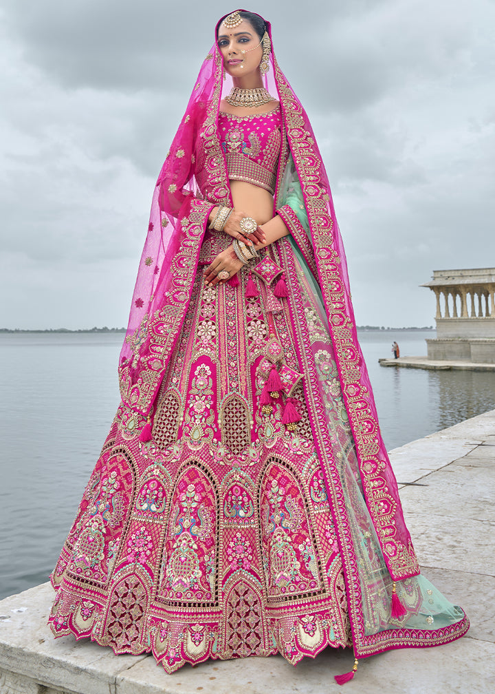 Magenta Pink Banarasi Silk Lehenga Choli with Elegant Khatli Work and Handcrafted Embroidery