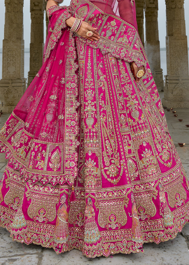 Hot Pink Banarasi Silk Lehenga Choli with Elegant Khatli Work and Handcrafted Embroidery